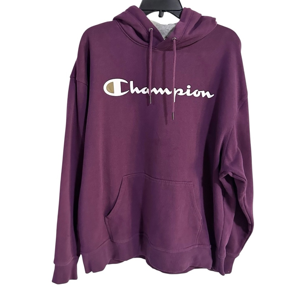 Champion Men's Logo Pullover Hoodie in Burgundy Size XL - Picture 3 of 6